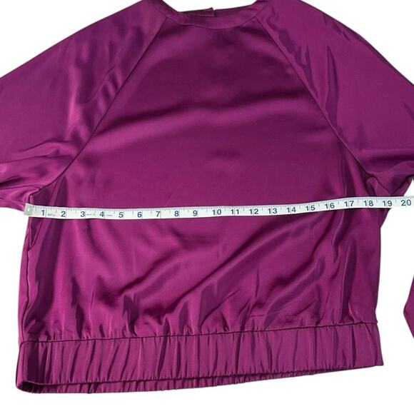 The Drop x Balamoda Plum Silky Long Sleeve Blouse Women’s Size Small High Neck - Picture 5 of 9